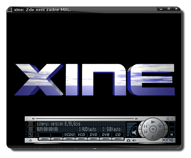 Úvodní obrazovka Xine 